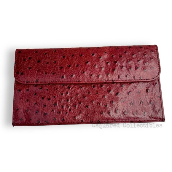 Echt 2 Prym Brick Red Ostrich Leather Clutch Bag Vintage - Picture 1 of 7